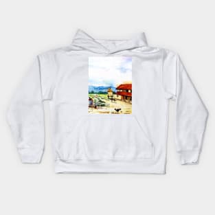 Rural Barn Watercolor Painting Kids Hoodie